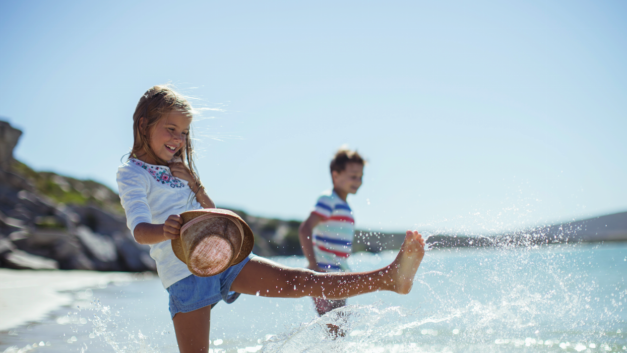 Children splashing water in the sea