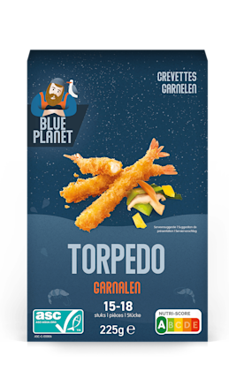 Voorgebakken torpedo garnalen