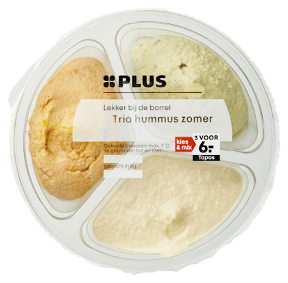 Hummus trio (pesto, citroen, wortel)