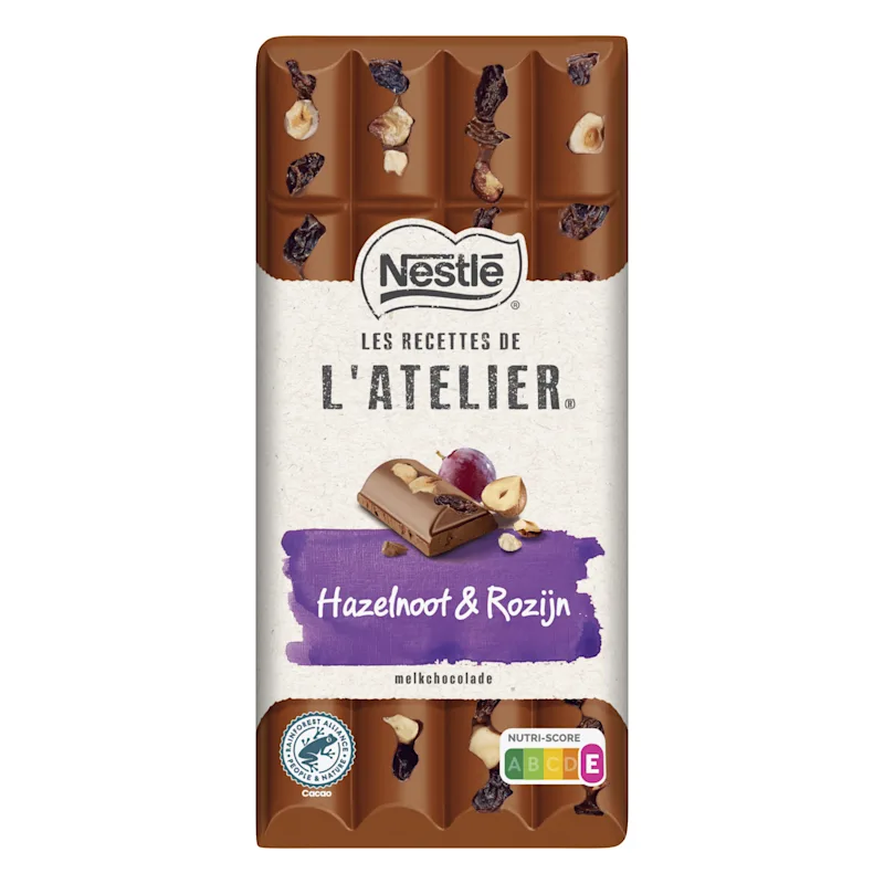 L'Atelier Melkchocoladereep hazelnoot & rozijn
