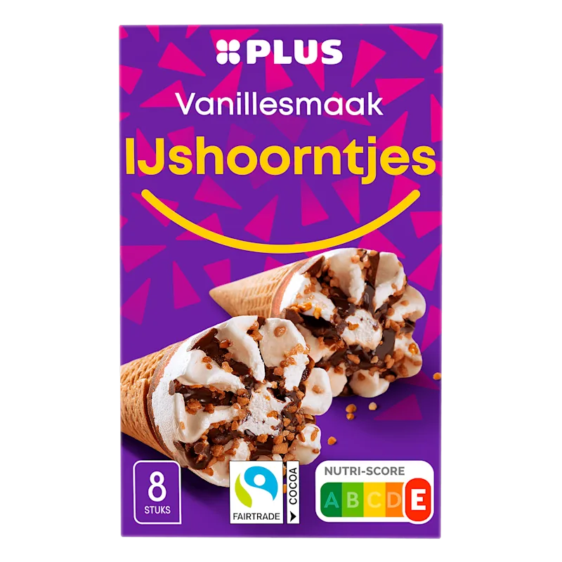 PLUS Ijshoorntjes vanille smaak