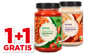 PLUS Pasta saus, 1+1 GRATIS