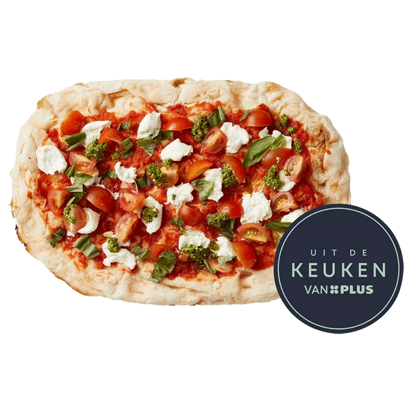 Uit de keuken van PLUS Pinsa tomaat mozzarella pesto
