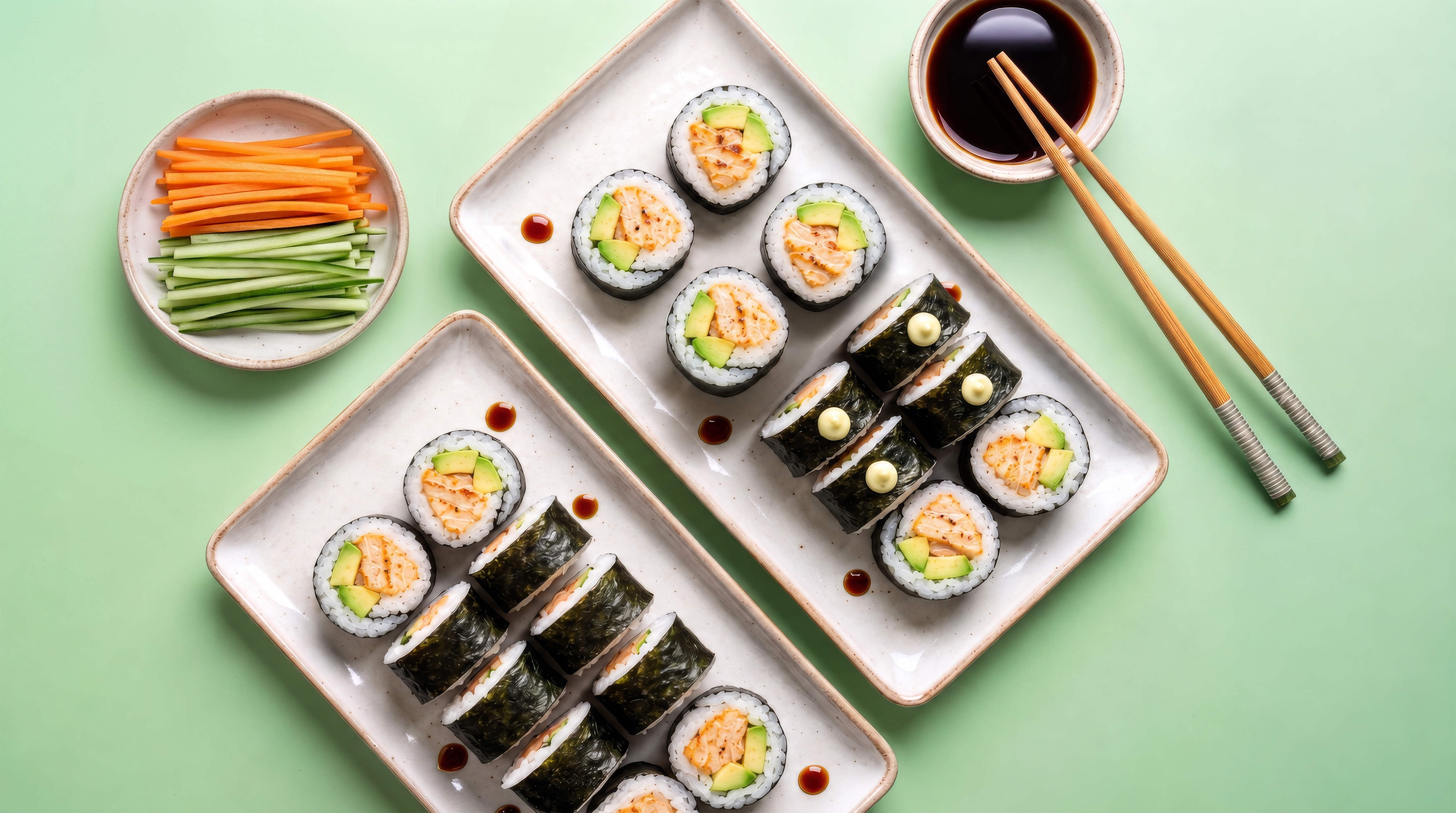 Zalm sushi met wasabispread 