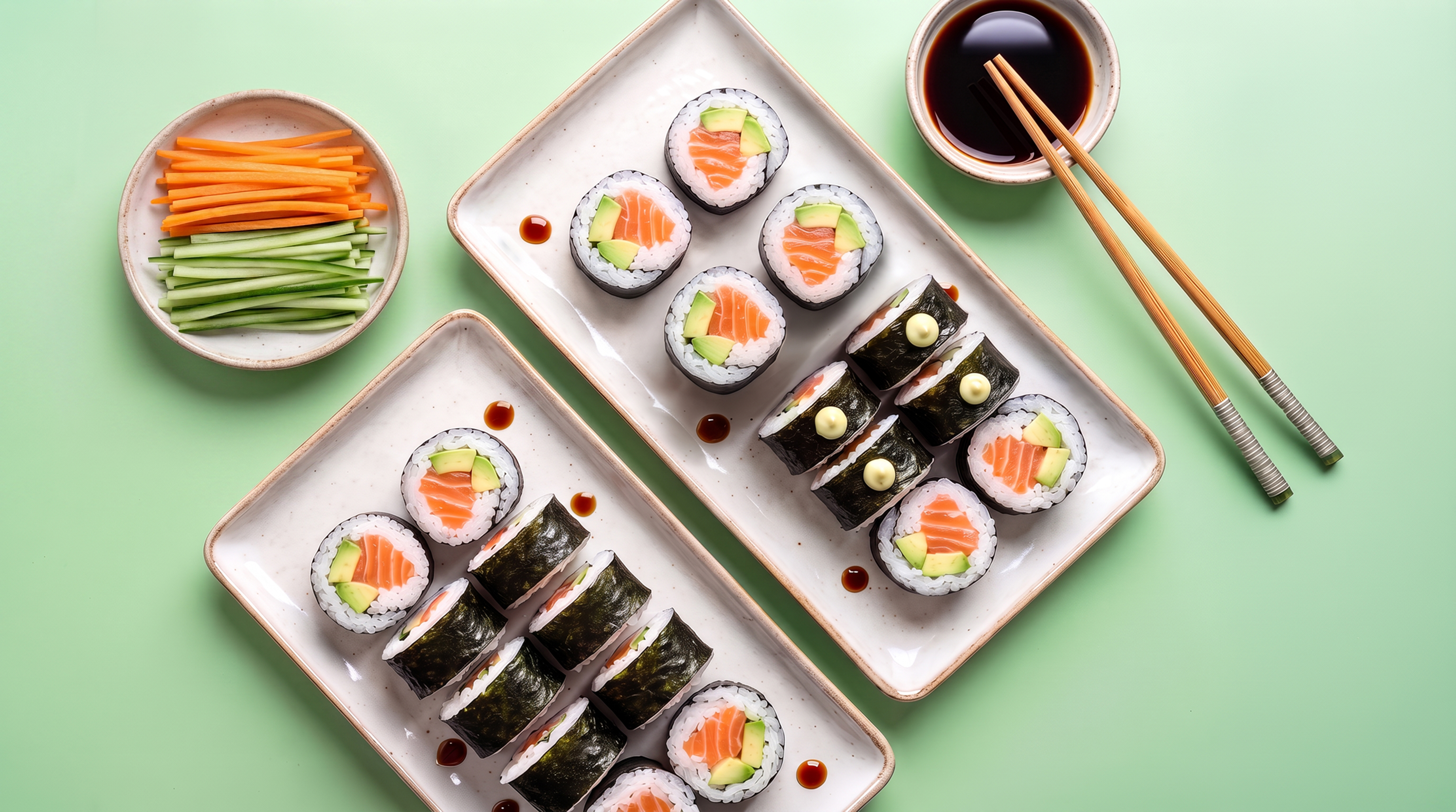 Zalm sushi met wasabispread 