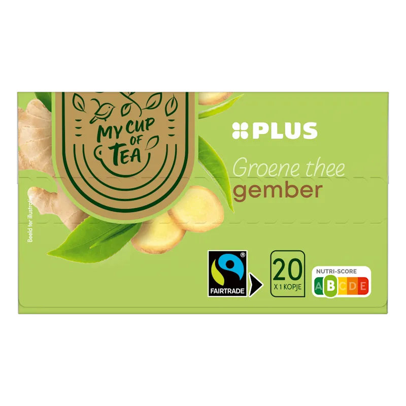 PLUS Groene thee gember 1.5 gram Fairtrade