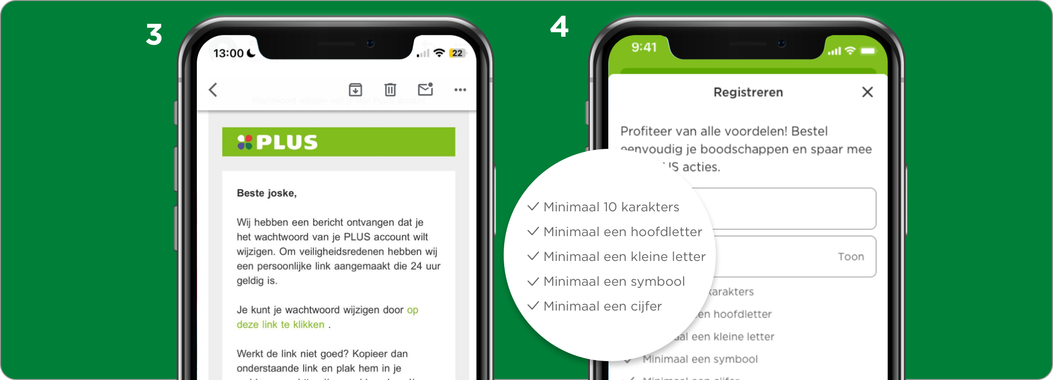 Nieuw wachtwoord instellen stap 3 en 4.