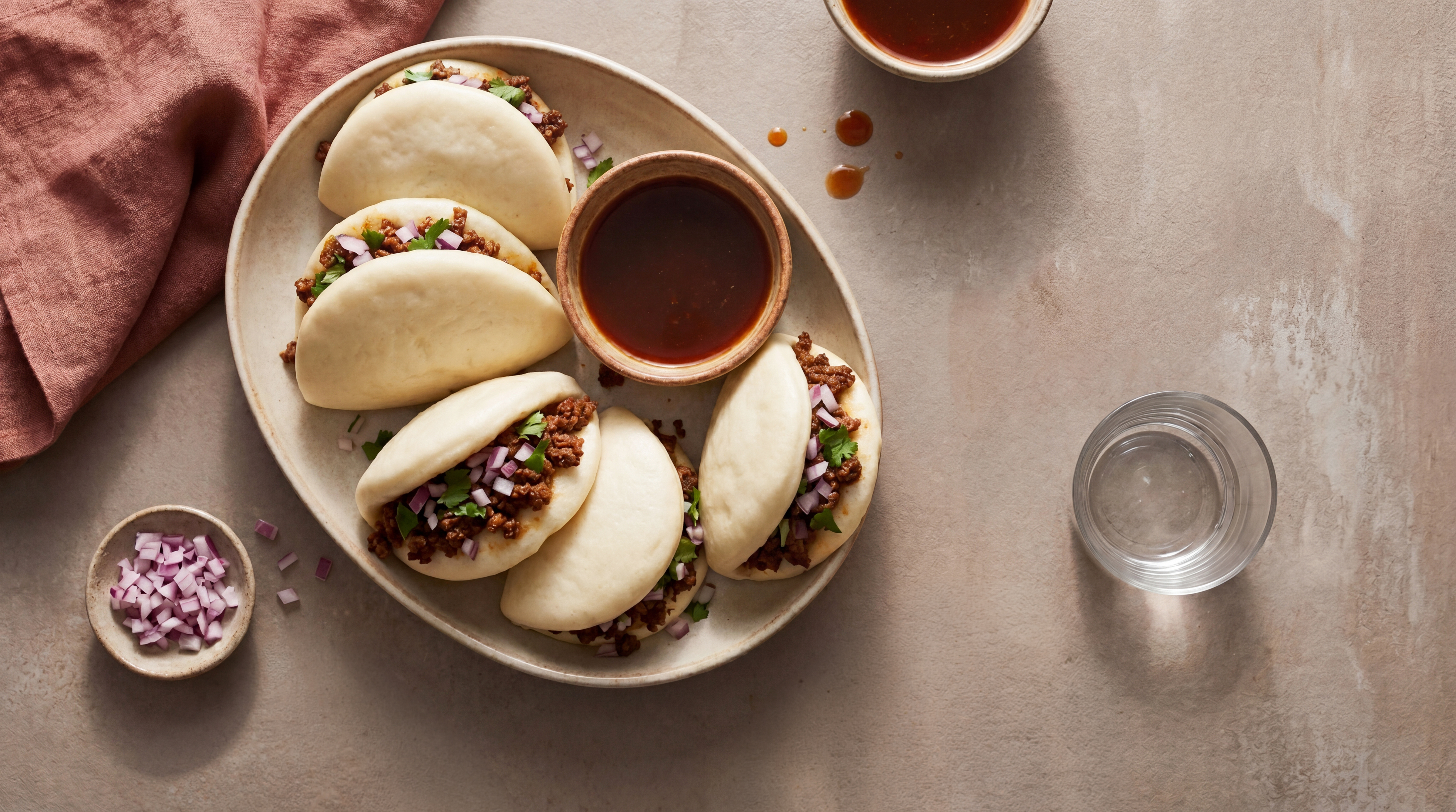 Gehakt bao buns met tomatensoep 