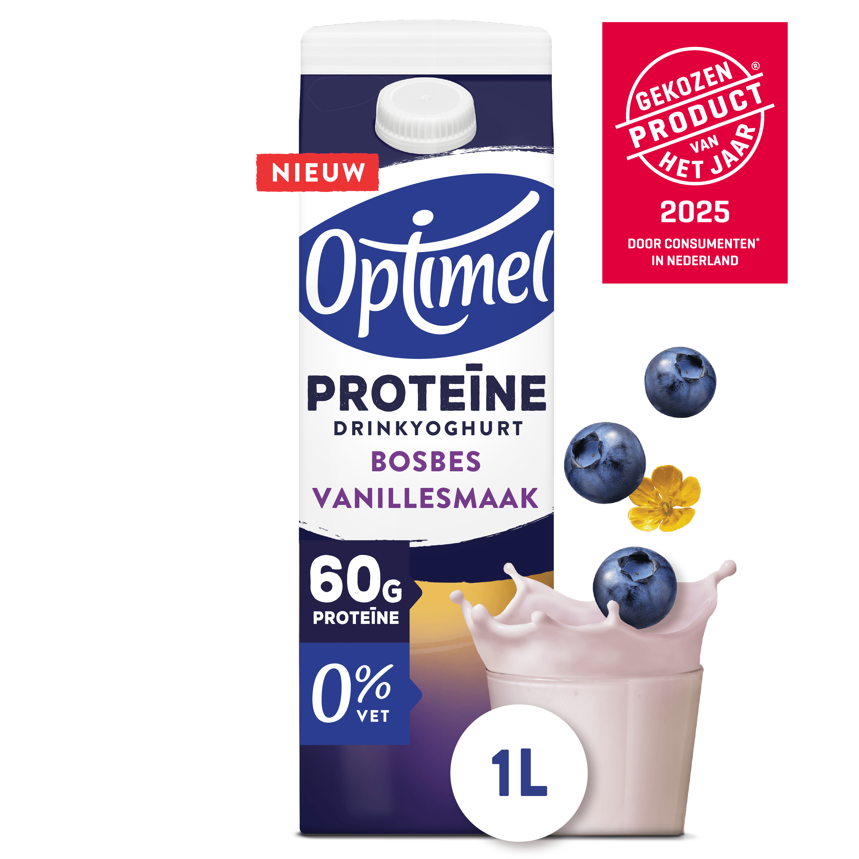 Optimel Drinkyoghurt Proteïne Bosbes Vanille