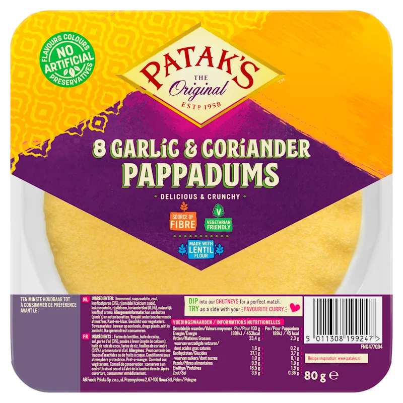 Patak's Pappadums Knoflook & Koriander