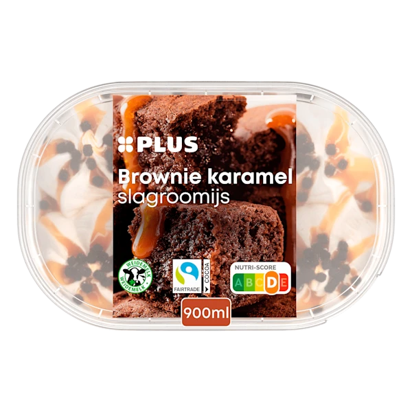 PLUS Slagroomijs brownie karamel