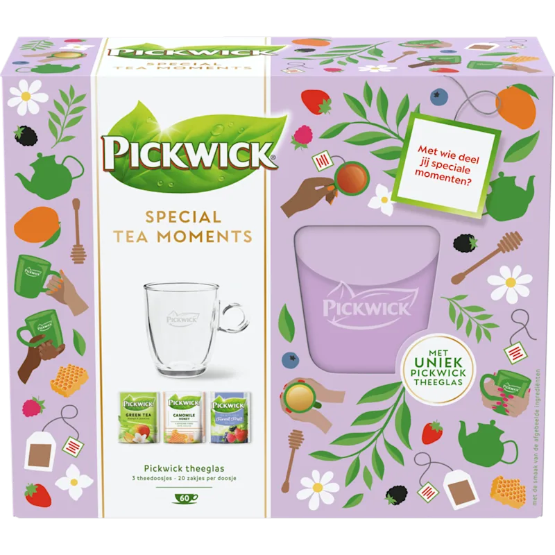 Pickwick Giftpack 3 thee + glas 2026