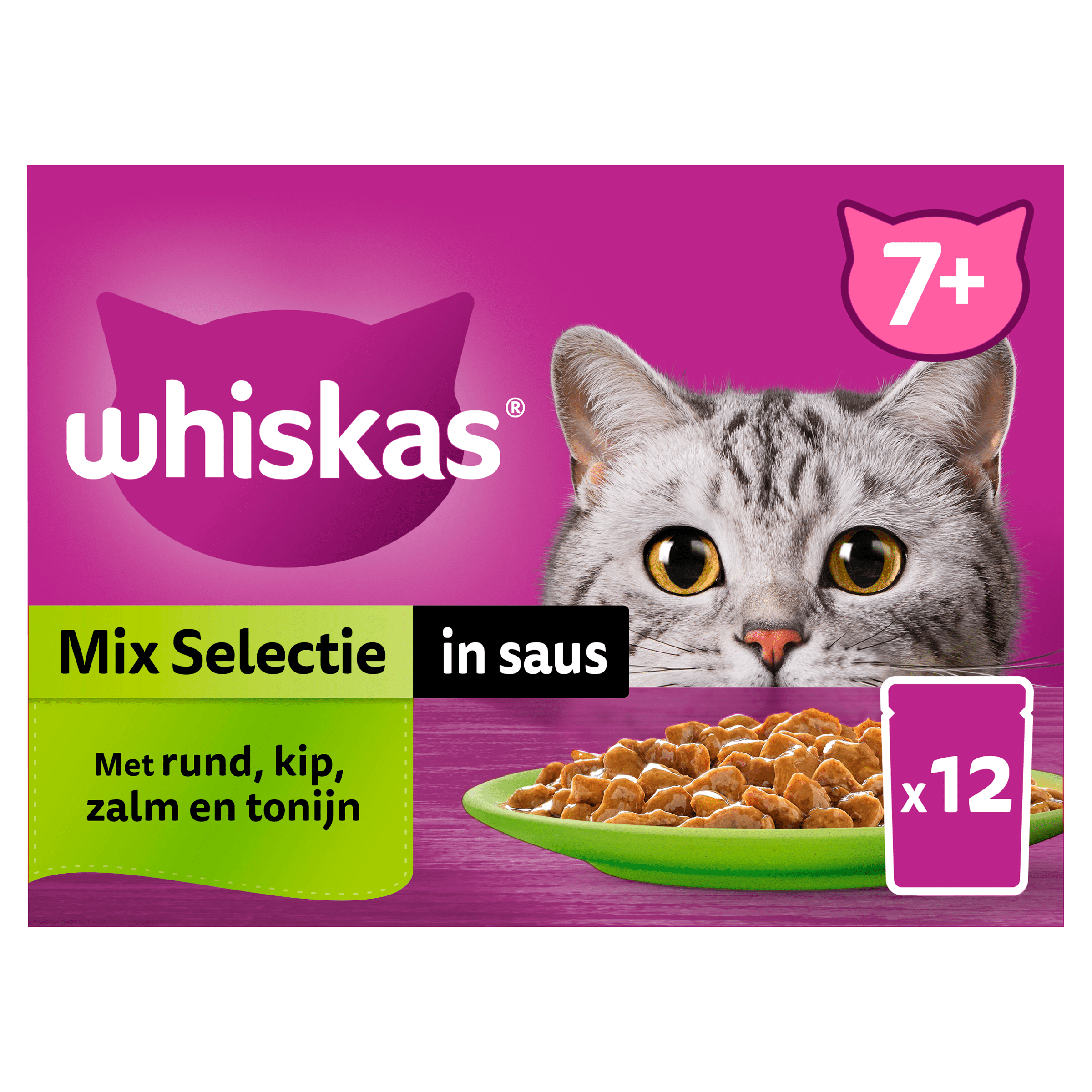 Whiskas 7+ Kattenvoer Selectie in saus Per Doos 12 st