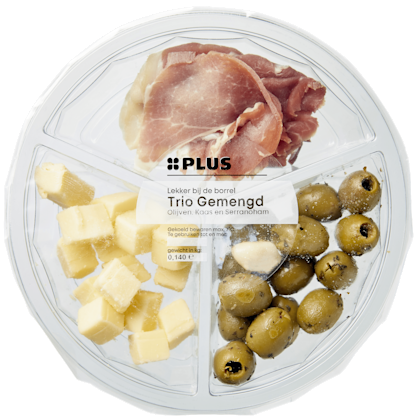 Tapasschotel Olijven, kaas serranoham