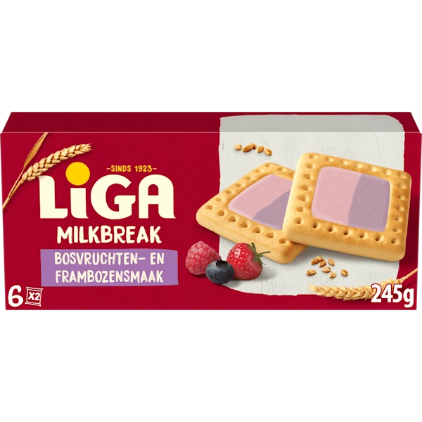 Liga Milkbreak koekjes bosvruchten framboos
