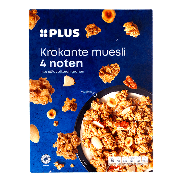 PLUS Krokante muesli 4 noten Per Doos 650 g