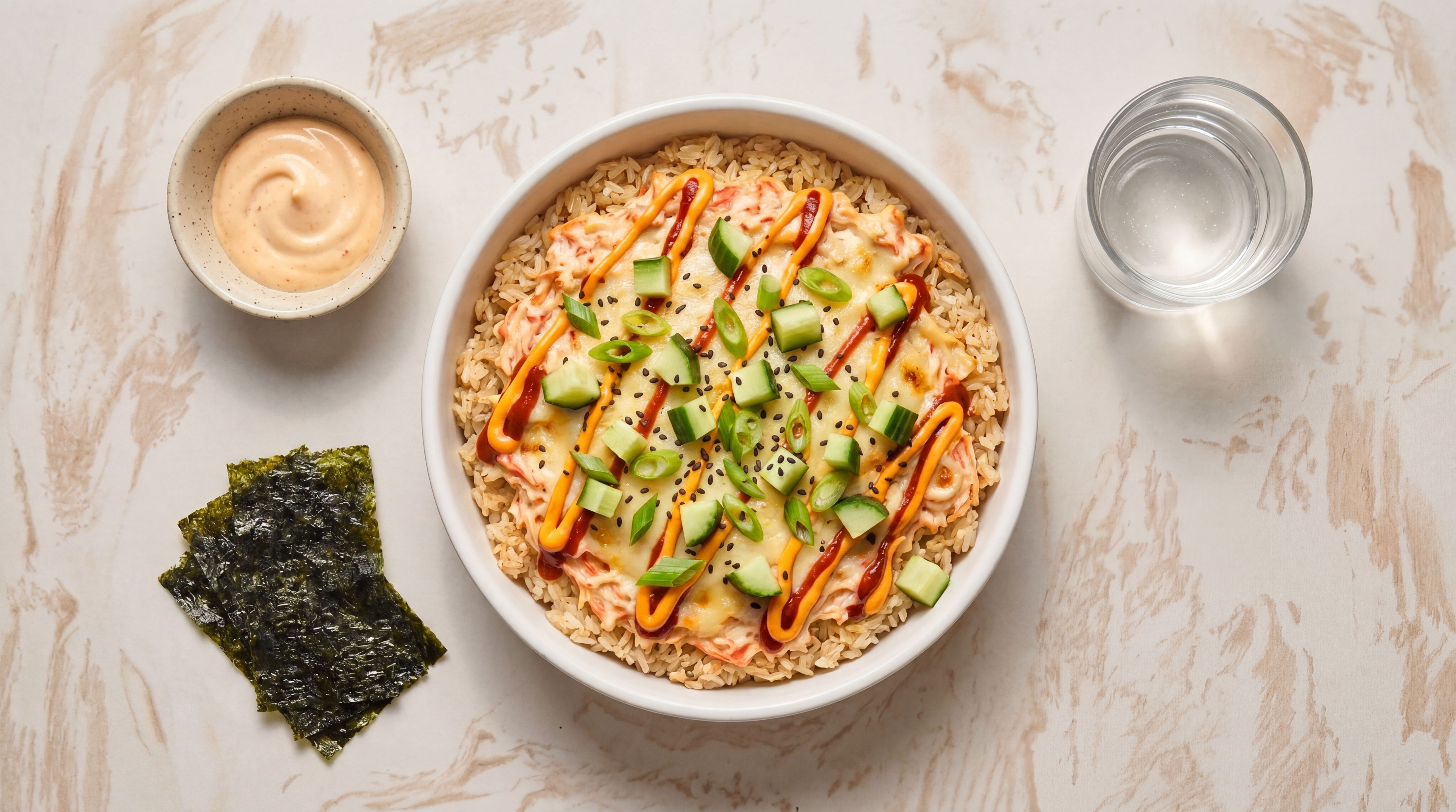 Sushi ovenschotel met kimchi en surimi