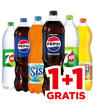 Pepsi, Sisi en 7Up met 50% korting.