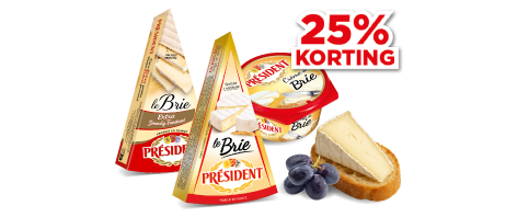 President brie met 25% korting. geldig van 13 t/m 19 mei