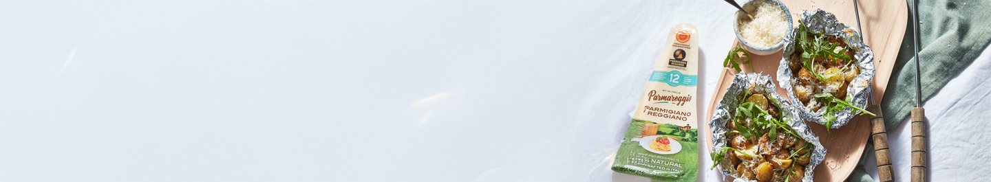 BBQ-pakketje met parmezaankrieltjes en rucola