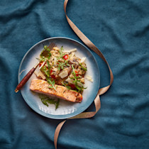 Zalmfilet met romige risotto en rucola