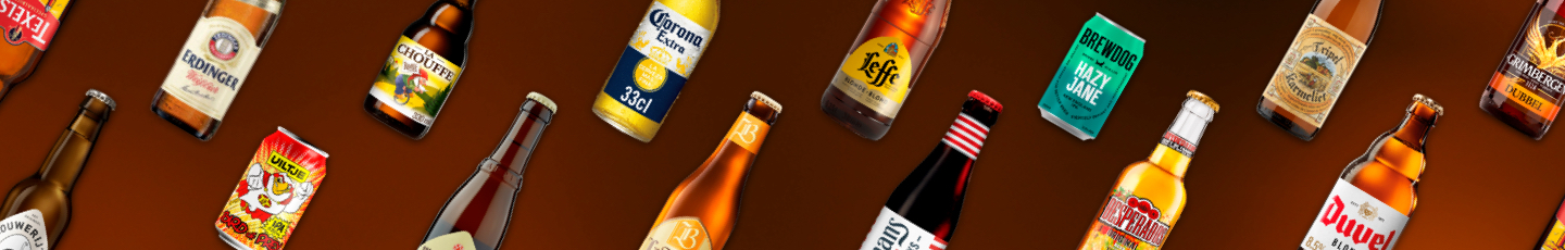 Verschillende speciaalbiertjes van PLUS, waaronder Erdinger, Corona Extra, Leffe, Brewdog Hazy Jane, Tripel Karmeliet en Duvel.