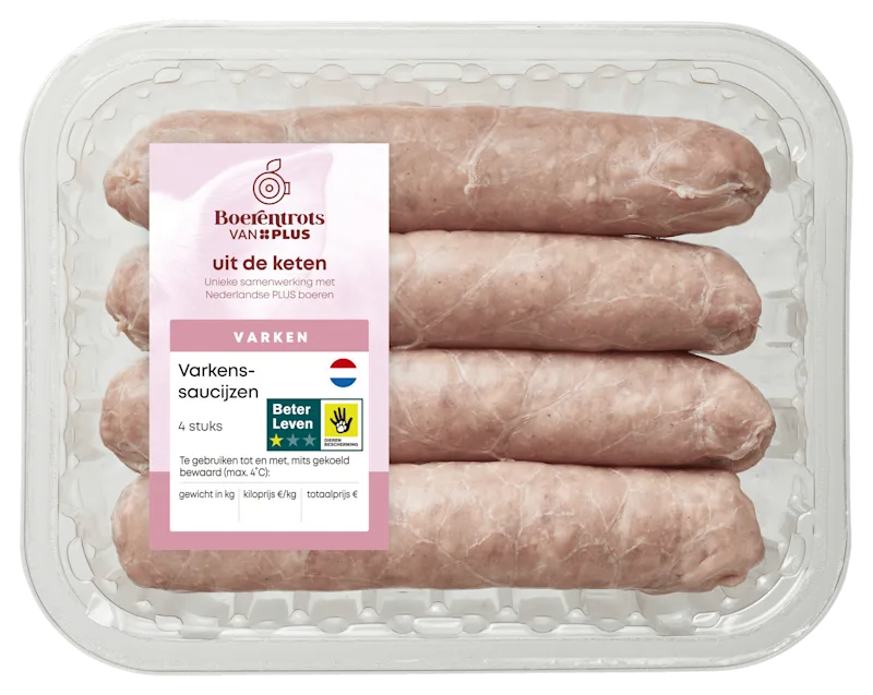 PLUS Boerentrots Varkenssaucijzen 4 st