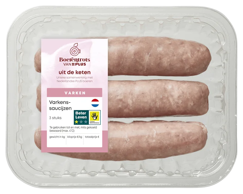 PLUS Boerentrots Varkenssaucijzen 3 st