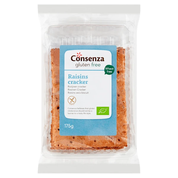 Consenza Cracker rozijnen biologisch glutenvrij