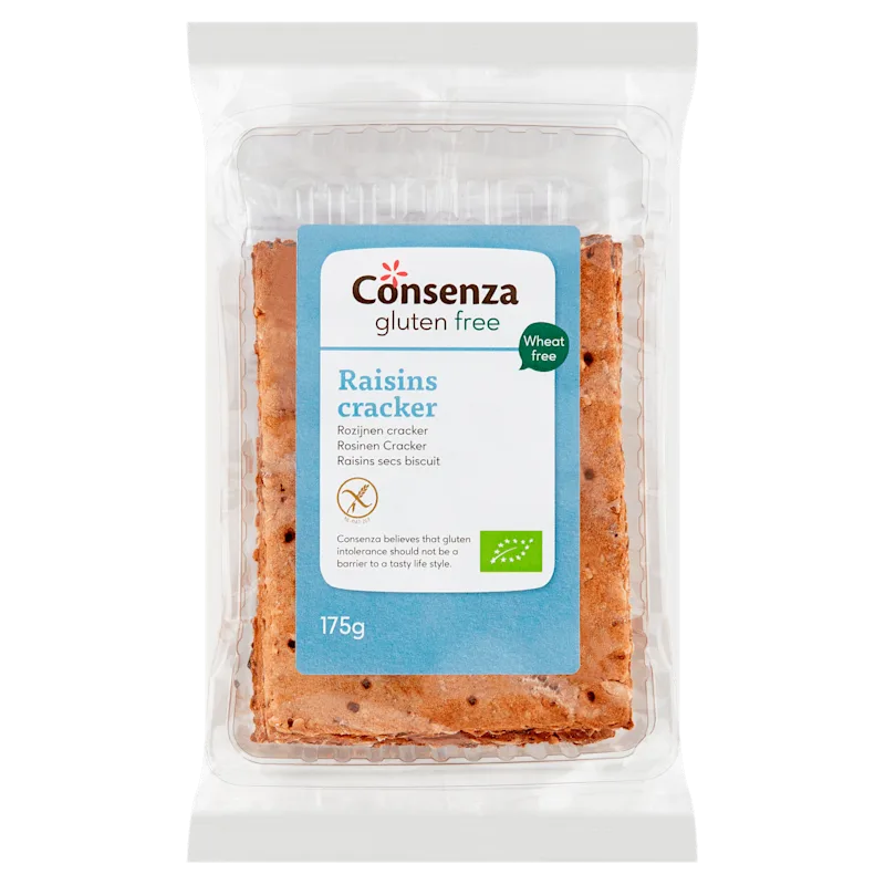 Consenza Cracker rozijnen biologisch glutenvrij