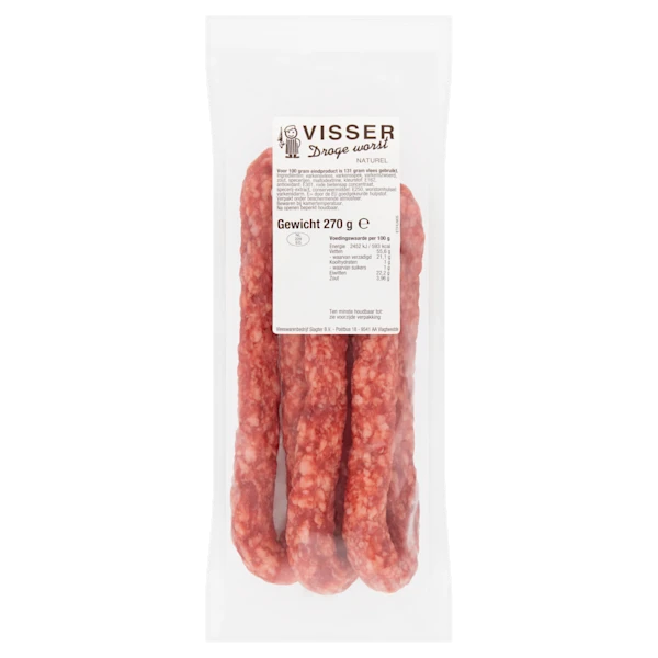 Visser Droge worst naturel 3 stuks