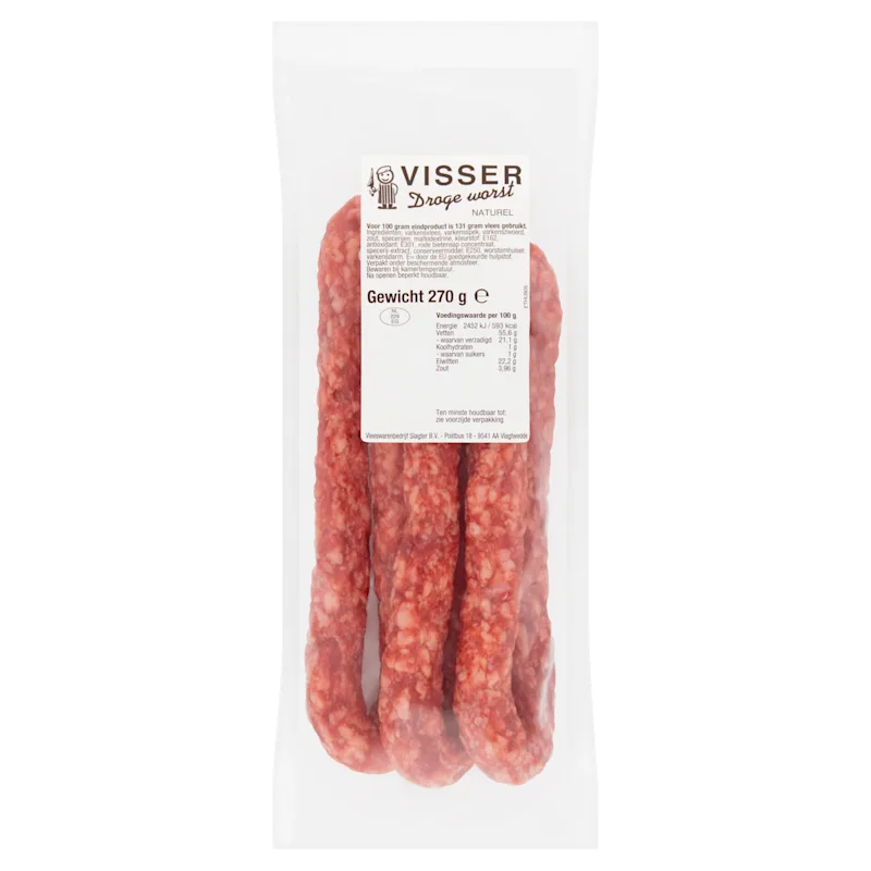 Visser Droge worst naturel 3 stuks