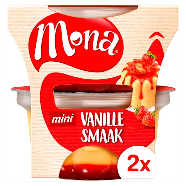 Mona Duopudding vanille met aardbeiensaus