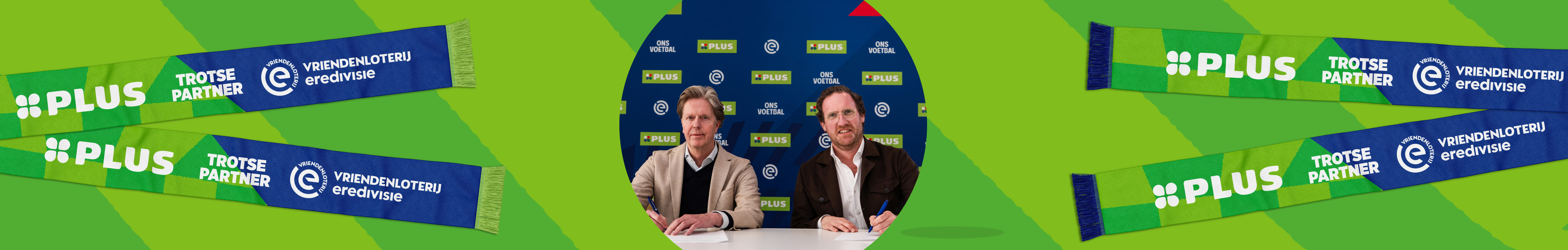 Ondertekening van de samenwerking tussen PLUS en de VriendenLoterij Eredivisie.