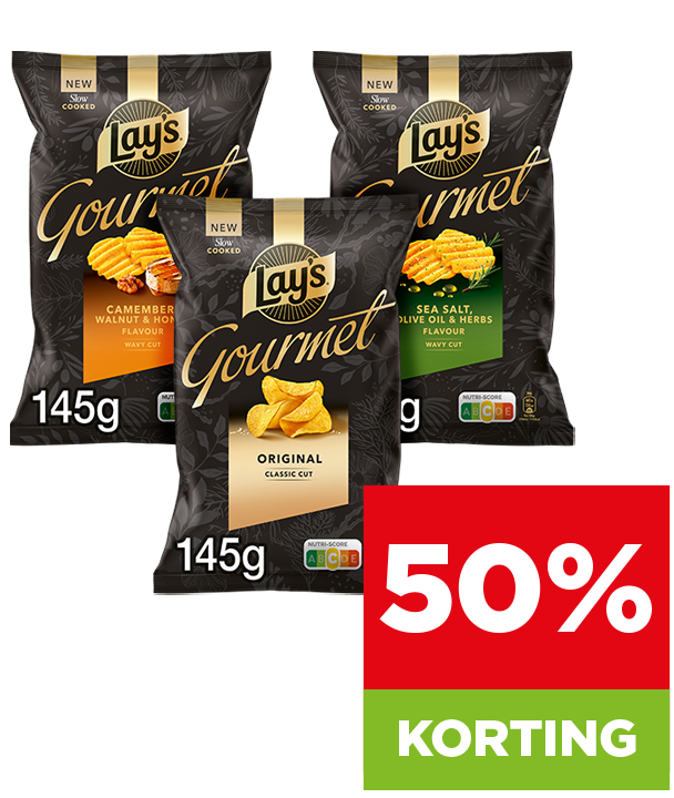 Lays gourmet chips met 50% korting