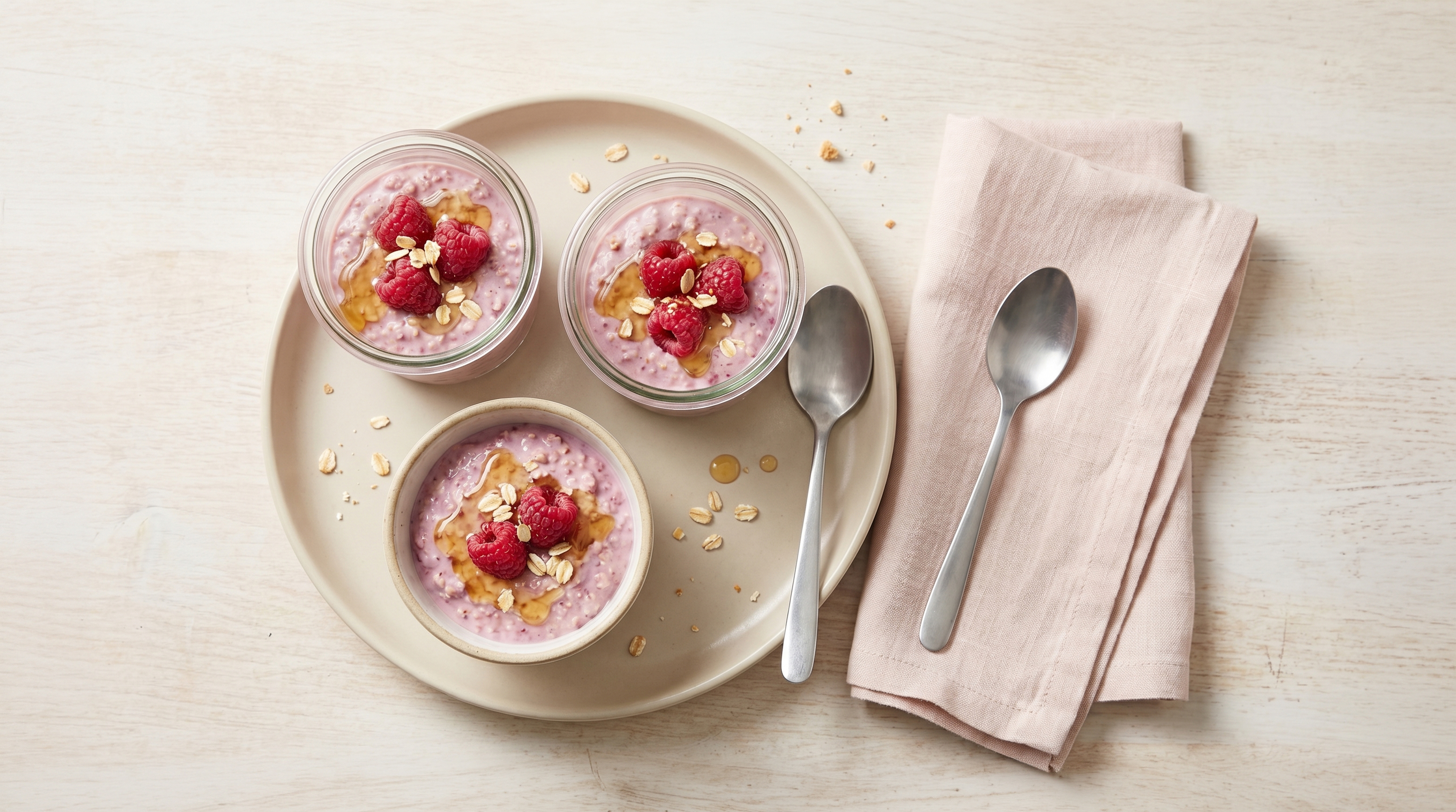 Bosvruchten overnight oats met frambozen en honing