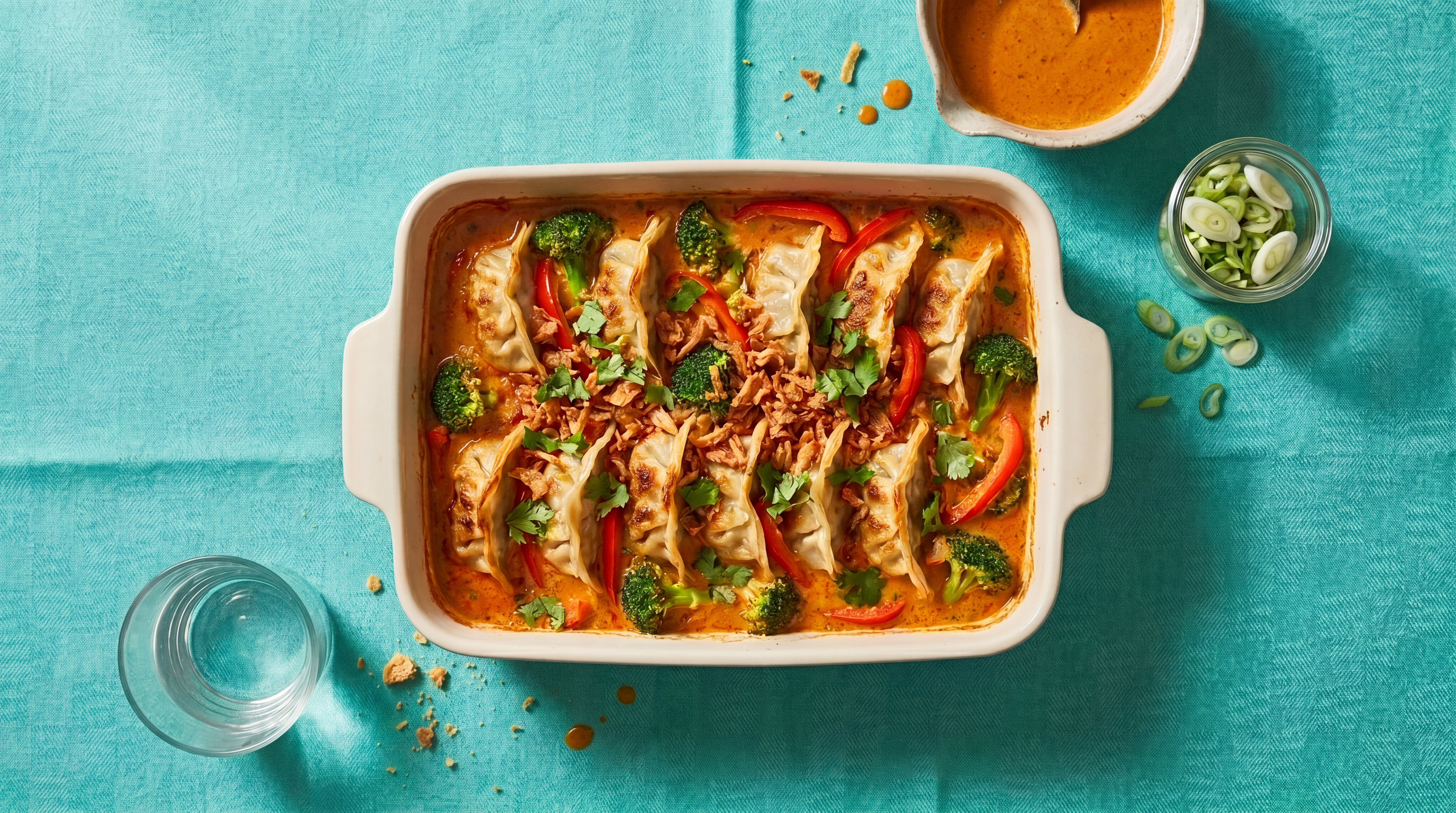 Makkelijke gyoza ovenschotel met rode curry