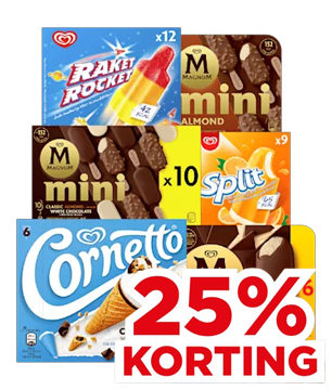 Ola Waterijs, cornetto en Magnum Handijs met 25% korting