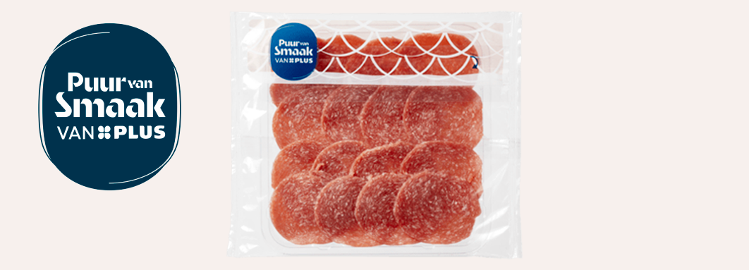 Blonde d’Aquitaine met logo van PLUS Puur van Smaak.