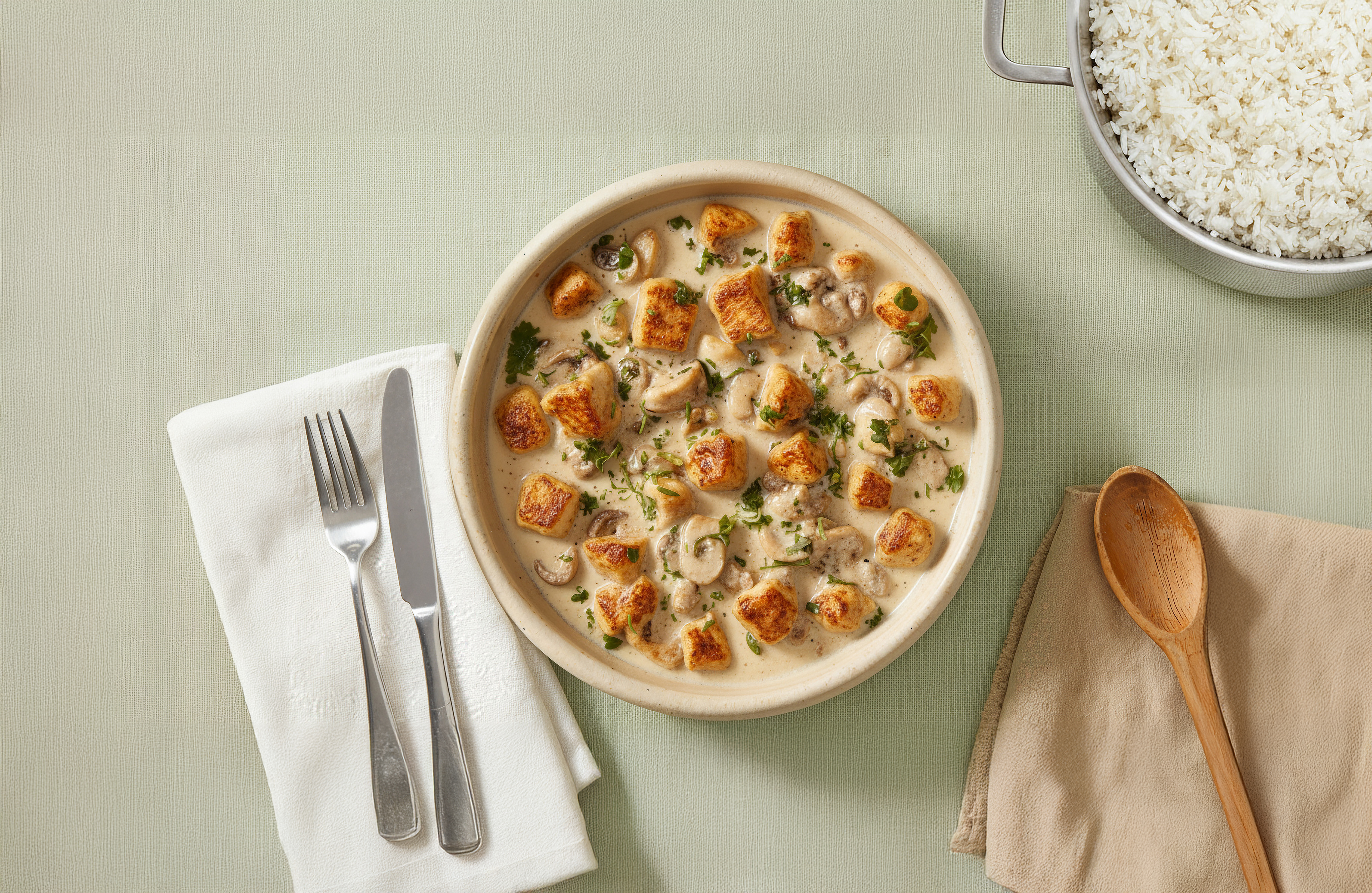 Romig stoofpotje met kip en champignons in briesaus