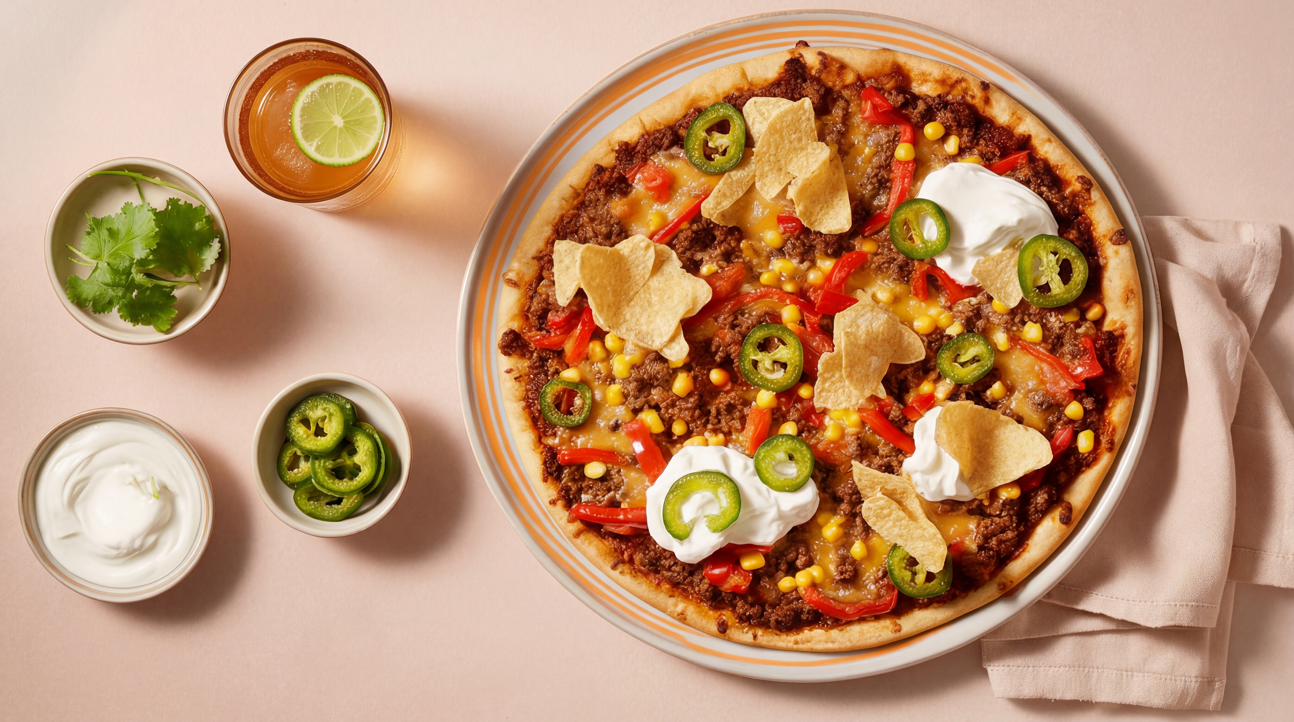 Mexicaanse taco pizza met gekruid gehakt