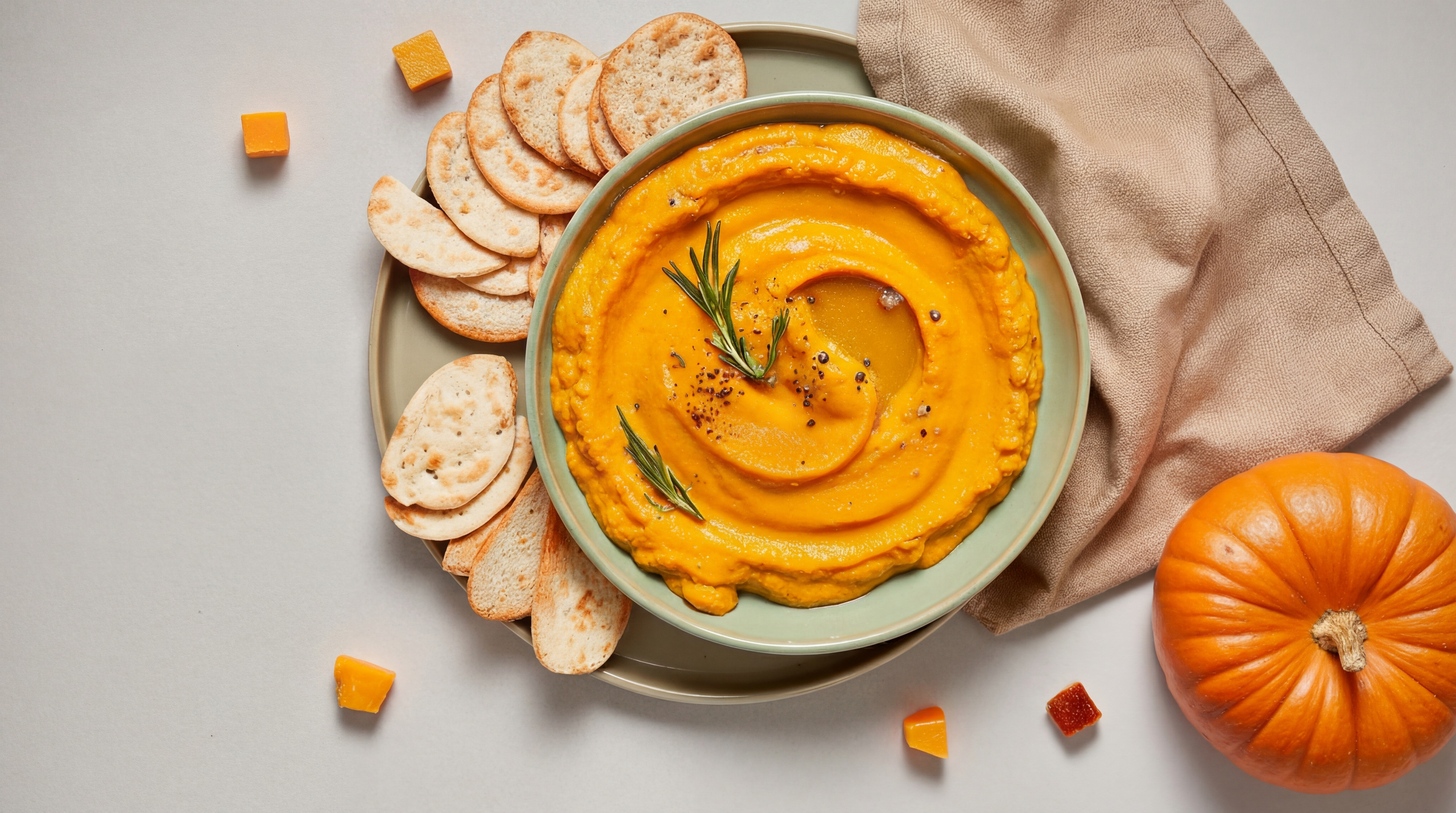 Romige herfstdip met geroosterde pompoen en rozemarijn