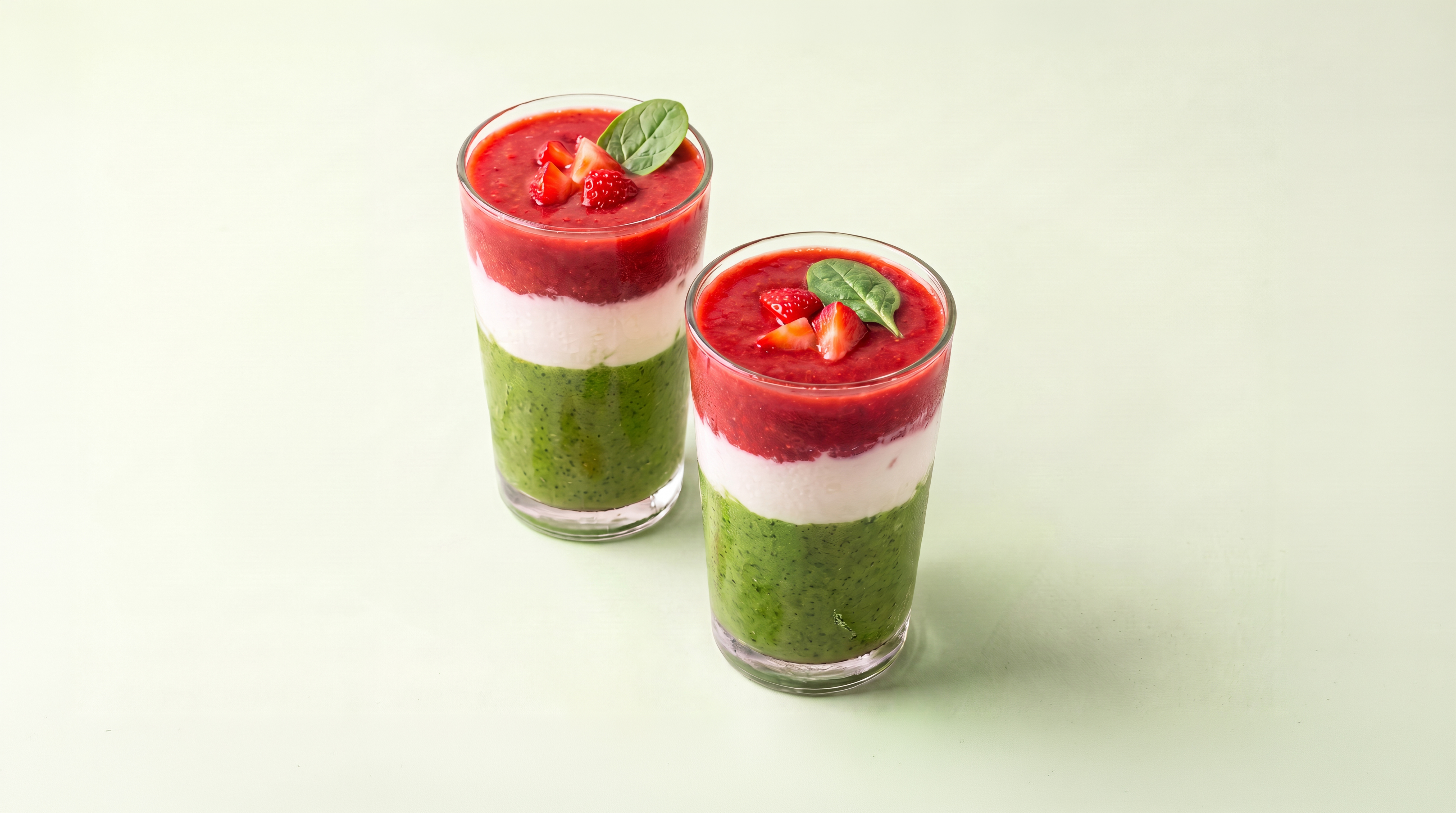 Aardbei spinazie smoothie in laagjes 