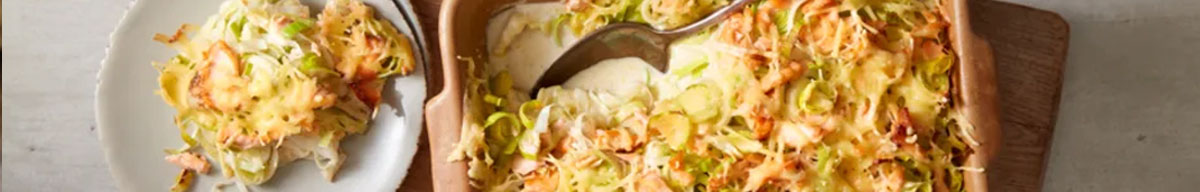 Prei recept van prei en zalmschotel uit de oven.