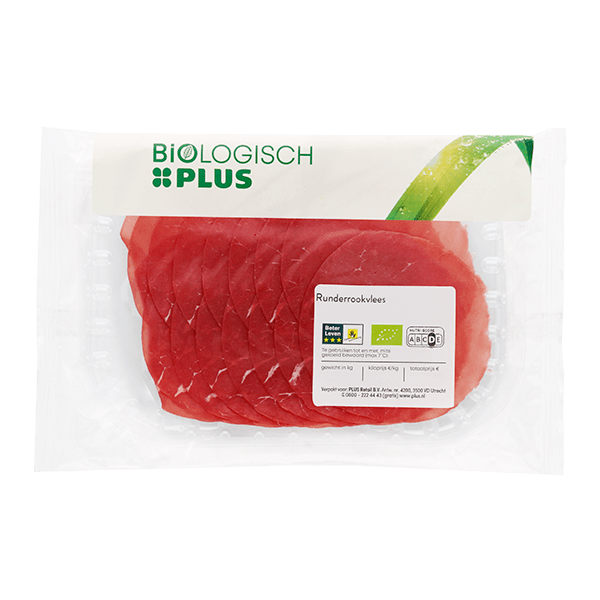 Biologisch PLUS Bio Runderrookvlees Per 100 Gram