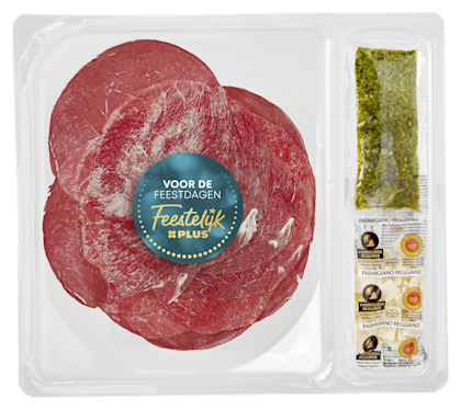 Carpaccio pesto kaas pijnboompitten