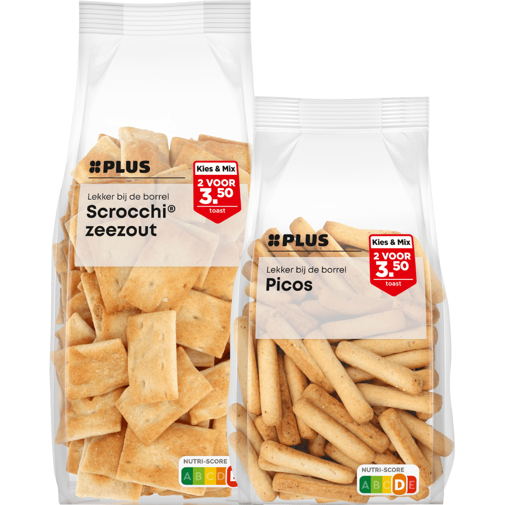 PLUS Kies & Mix Dipstokjes, grissini, picos of scrocchi