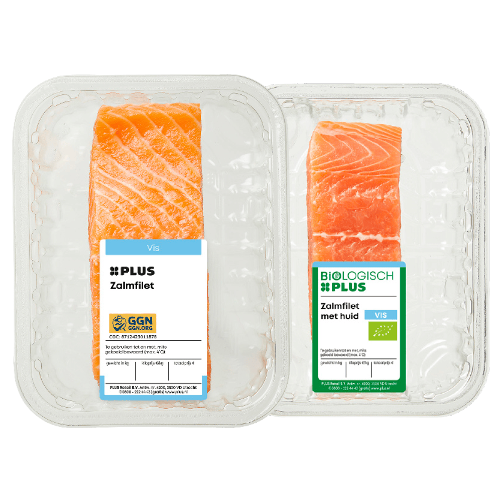 PLUS Zalmfilet zonder huid en Biologisch PLUS Zalmfilet met huid