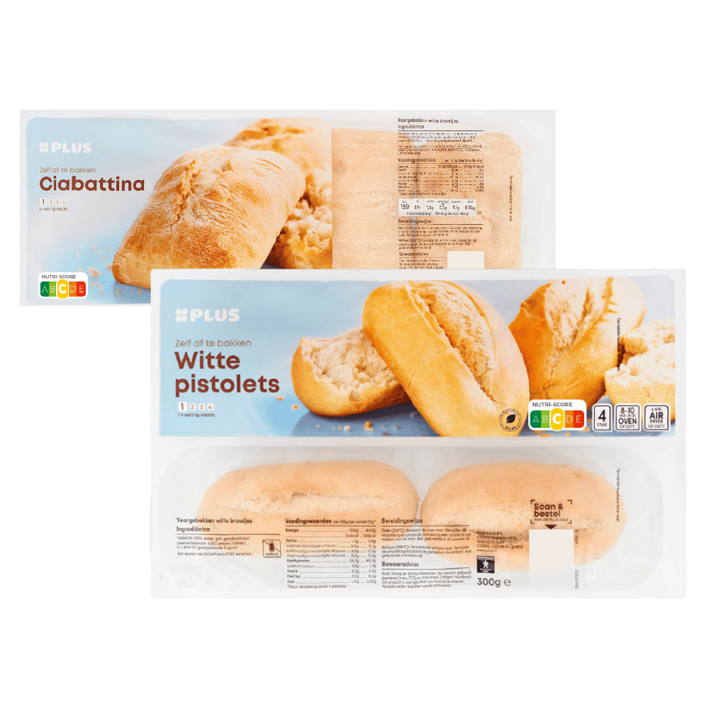 Ciabattina en pistolets wit en meergranen