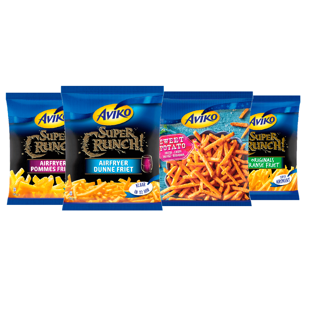 Alle Aviko Sweet potato, supercrunch en wavy blends